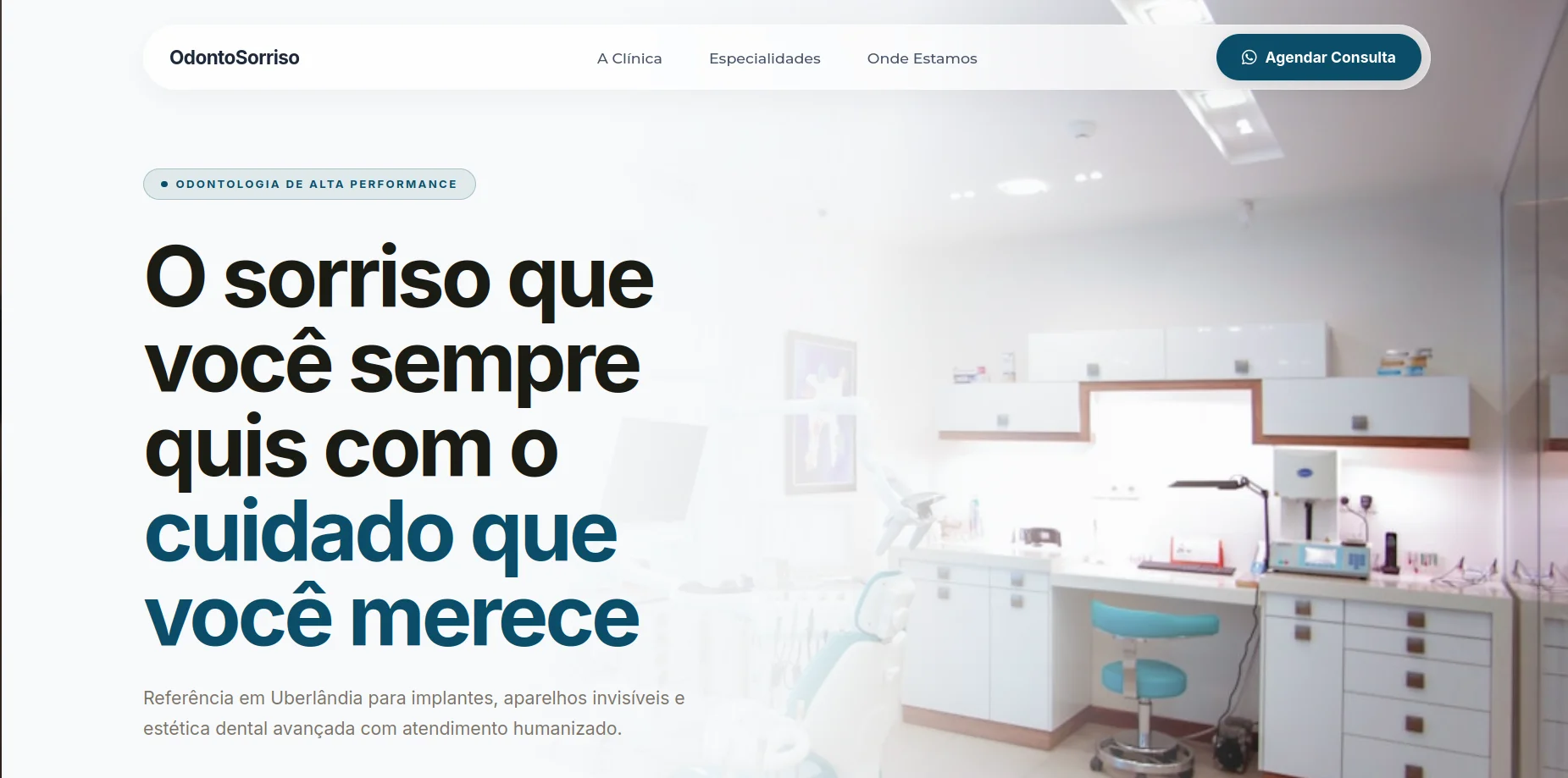 Página inicial do projeto Sorriso Odonto desenvolvido pela Axolutions