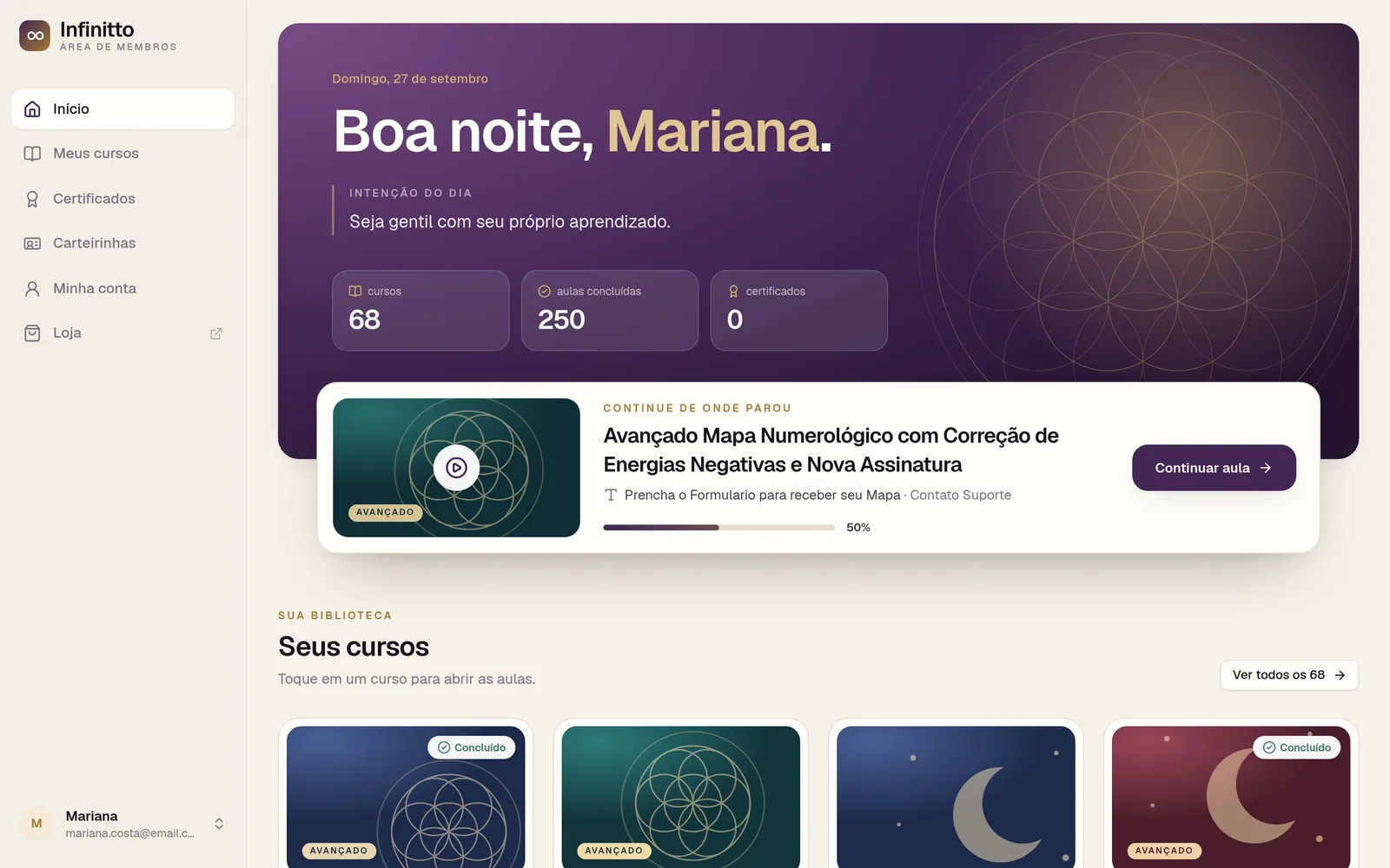 Infinitto · Área de Membros — seção 1 do projeto desenvolvido pela Axolutions