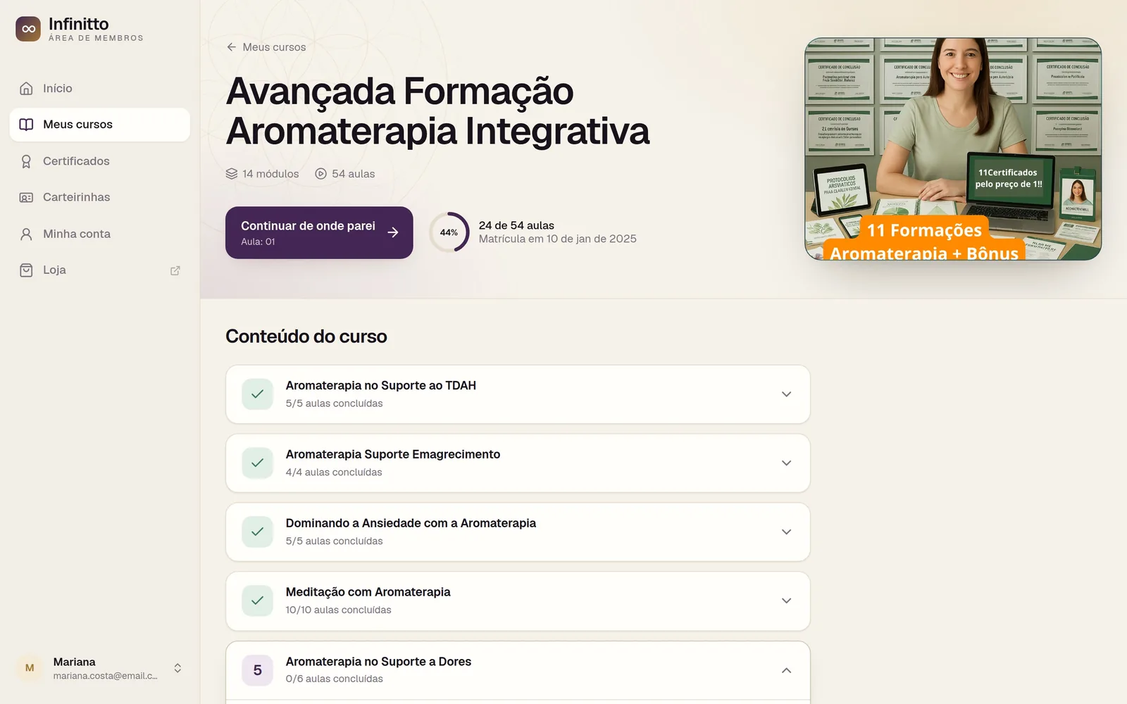 Infinitto · Área de Membros — seção 2 do projeto desenvolvido pela Axolutions