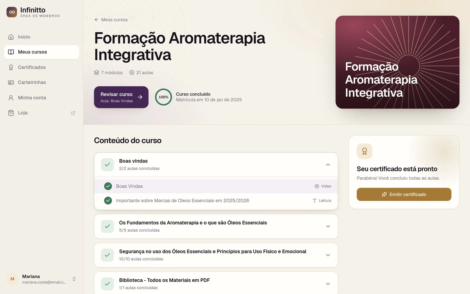 Infinitto · Área de Membros — seção 4 do projeto desenvolvido pela Axolutions