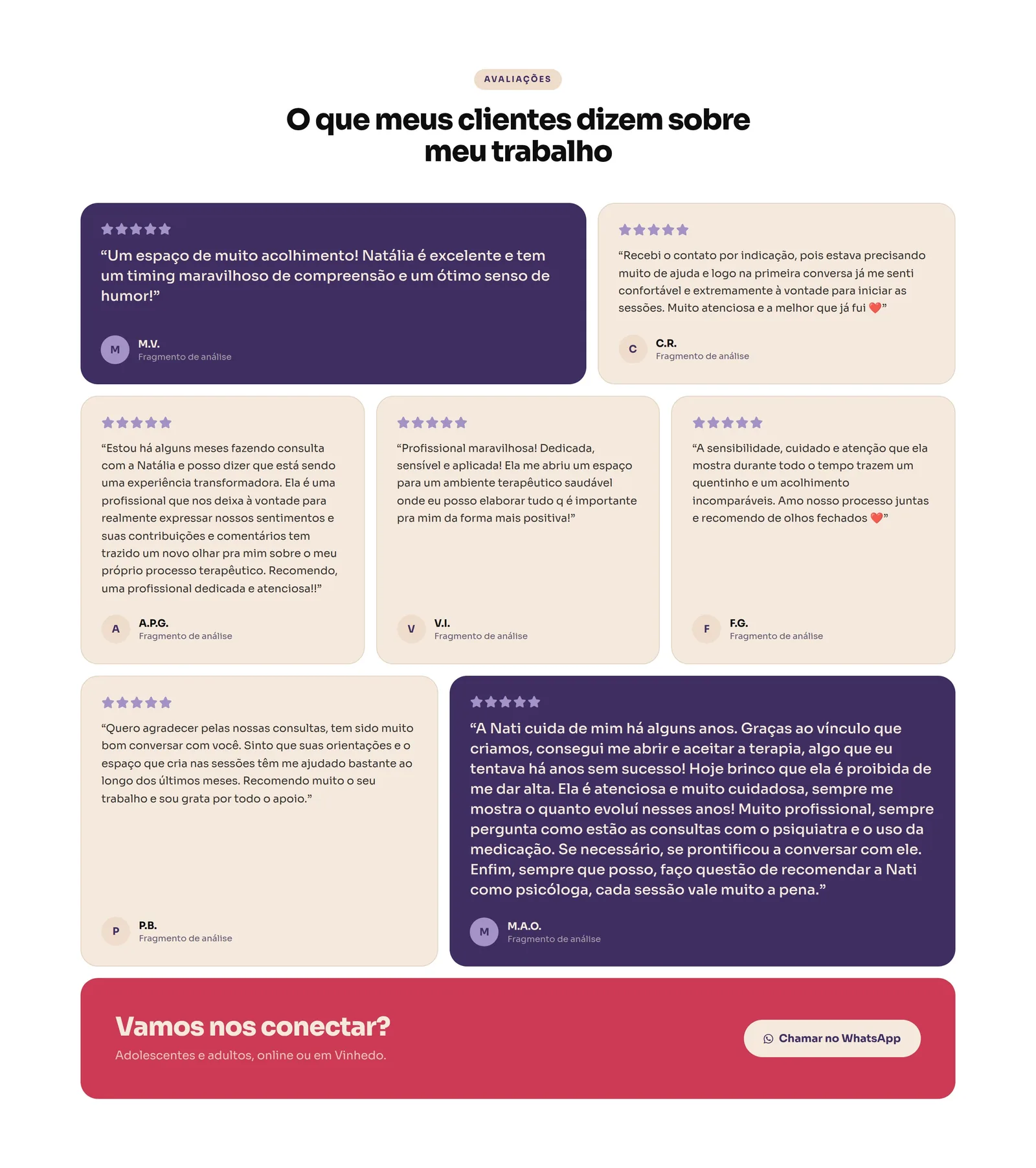 Nana Pinheiro · Psicóloga — seção 5 do projeto desenvolvido pela Axolutions