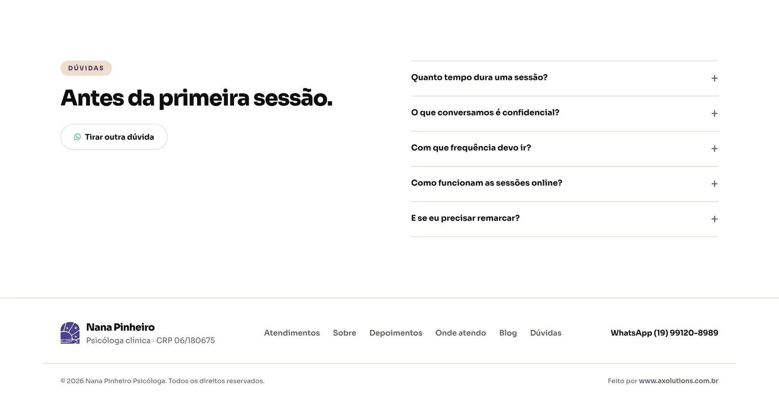 Nana Pinheiro · Psicóloga — seção 7 do projeto desenvolvido pela Axolutions