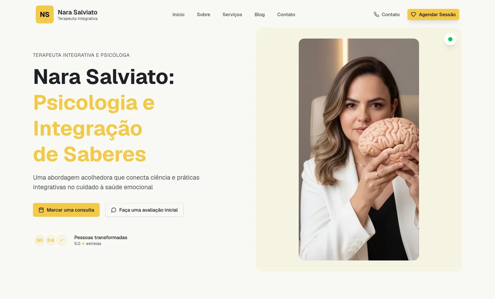 Página inicial do projeto Nara Salviato · Terapias Integrativas desenvolvido pela Axolutions