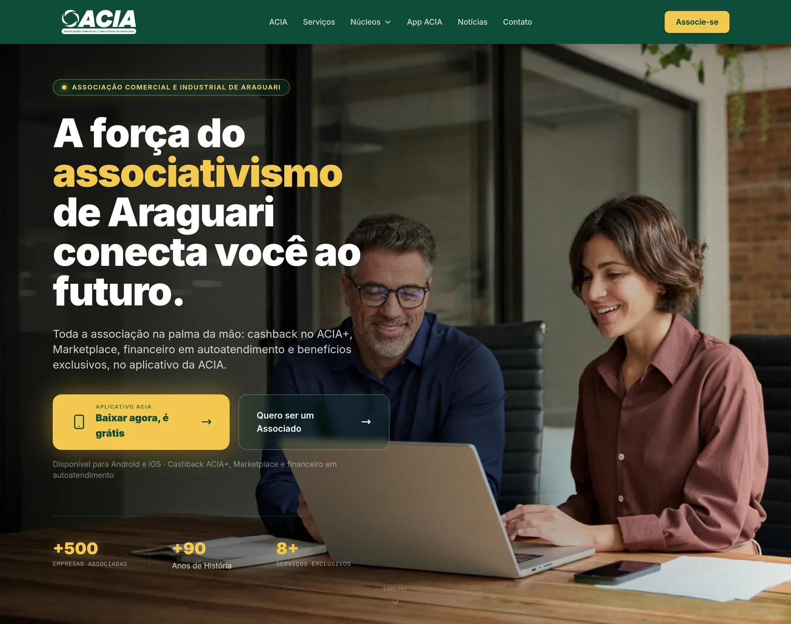 Página inicial do projeto ACIA · Associação Comercial de Araguari desenvolvido pela Axolutions