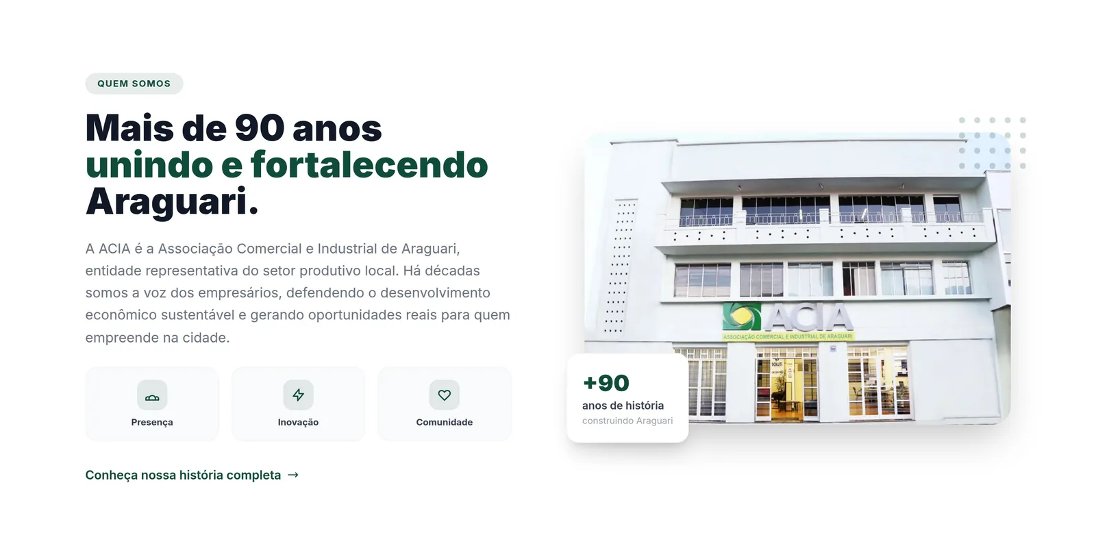 ACIA · Associação Comercial de Araguari — seção 2 do projeto desenvolvido pela Axolutions
